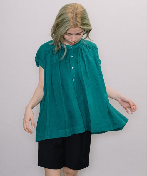 miniyu（ミニュウ）の「【NIMES】シアー・リネンブラウス（シャツ/ブラウス・レディース・ブラック/ブラウン/ピンク/グリーン・FREE）」の6枚目の写真
