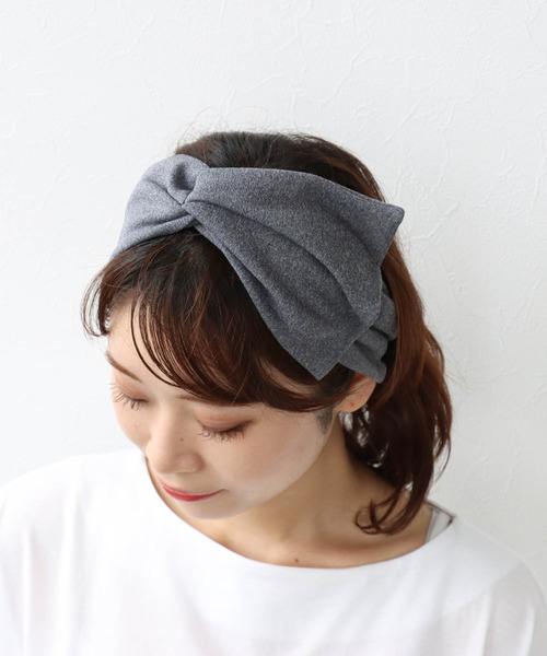 Three Four Time（ｽﾘｰﾌｫｰﾀｲﾑ）の「ワンリボンターバン（ヘアバンド・レディース・ブラック/グレー/パープル・FREE）」の3枚目の写真