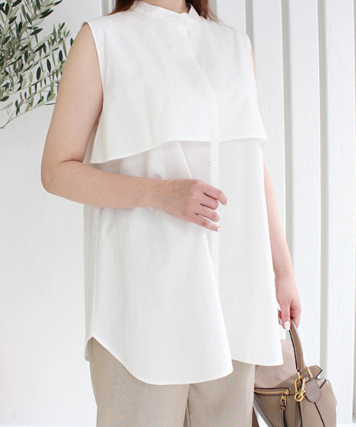 MODE ROBE(モードローブ)の「セーラーカラーノースリーブブラウス(シャツ/ブラウス・レディース・ホワイト/ベージュ・FREE)」の9枚目の写真
