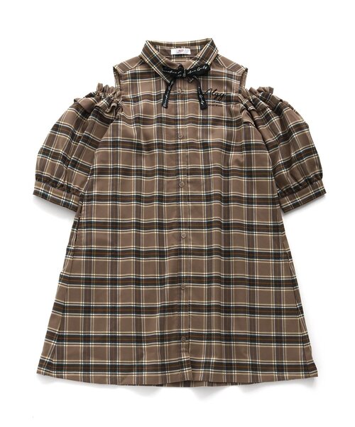 algy（アルジー）の「りぼんタイシャツワンピ（シャツワンピース・キッズ・ブラック/ブラウン/オフホワイト・XXX-SMALL/MEDIUM/SMALL/X-SMALL/XX-SMALL）」の3枚目の写真
