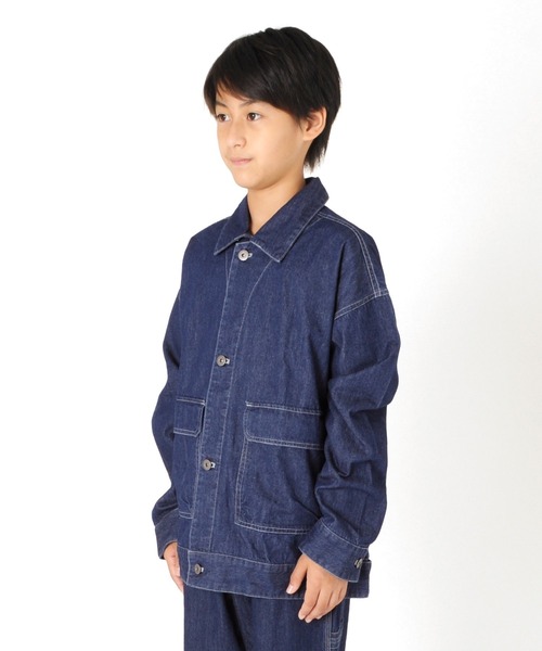 GLAZOS（グラソス）の「オーバーサイズ・ビッグポケットジャケット【セットアップ対応】（デニムジャケット・キッズ・ブラック/オフホワイト/ブルー・130cm/140cm/150cm/160cm/170cm）」の4枚目の写真