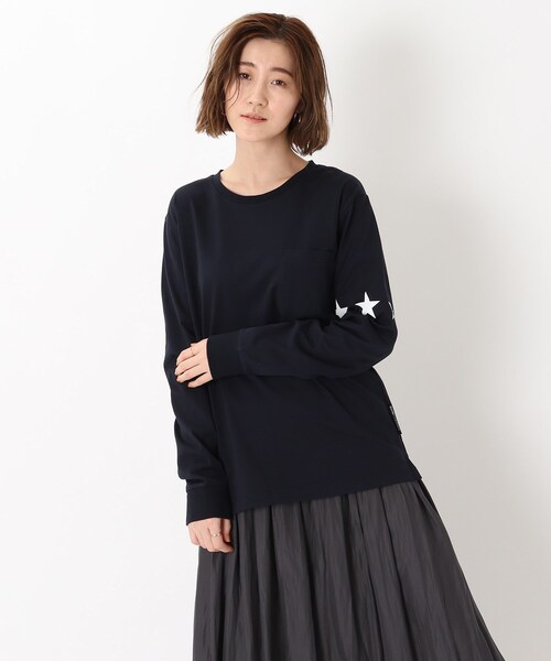 BASECONTROL(ベースコントロール)の「◆吸水速乾 スターラインプリント 長袖Tシャツ(Tシャツ/カットソー・レディース・ライトブルー/ブラック/ネイビー/アイボリー/ピンク系・01/02/03)」の4枚目の写真