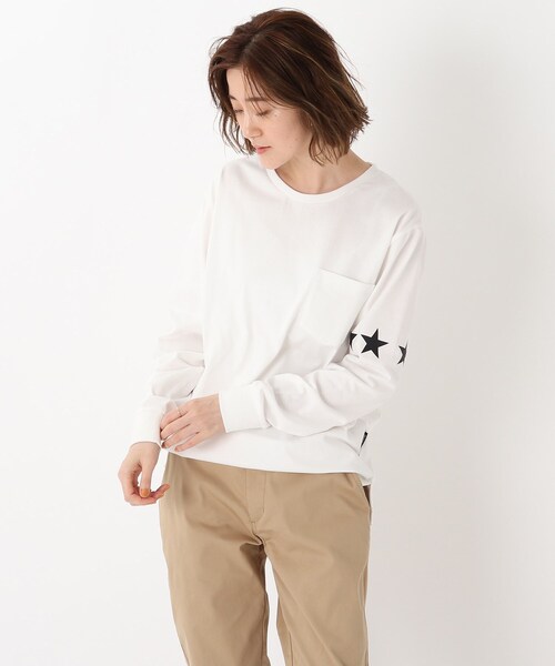 BASECONTROL(ベースコントロール)の「◆吸水速乾 スターラインプリント 長袖Tシャツ(Tシャツ/カットソー・レディース・ライトブルー/ブラック/ネイビー/アイボリー/ピンク系・01/02/03)」の1枚目の写真