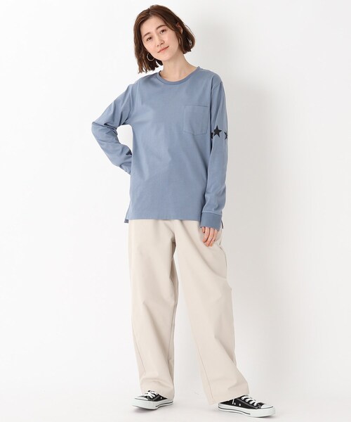 BASECONTROL(ベースコントロール)の「◆吸水速乾 スターラインプリント 長袖Tシャツ(Tシャツ/カットソー・レディース・ライトブルー/ブラック/ネイビー/アイボリー/ピンク系・01/02/03)」の6枚目の写真