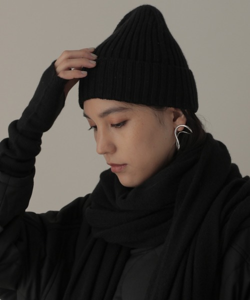 Chaos(カオス)の「【RIVIERA】カシミヤニット帽(ニットキャップ/ビーニー・レディース・ブラック/ブラウン・FREE)」の2枚目の写真