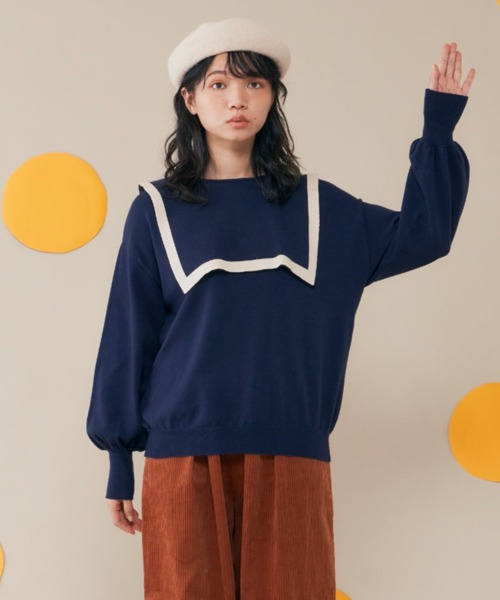 MERLOT(メルロー)の「カシミアタッチスクエアラインニット(ニット/セーター・レディース・ネイビー/レッド/ナチュラル・FREE)」の2枚目の写真