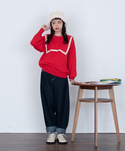 MERLOT(メルロー)の「カシミアタッチスクエアラインニット(ニット/セーター・レディース・ネイビー/レッド/ナチュラル・FREE)」の11枚目の写真