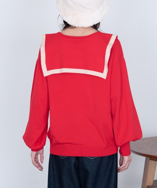 MERLOT(メルロー)の「カシミアタッチスクエアラインニット(ニット/セーター・レディース・ネイビー/レッド/ナチュラル・FREE)」の6枚目の写真