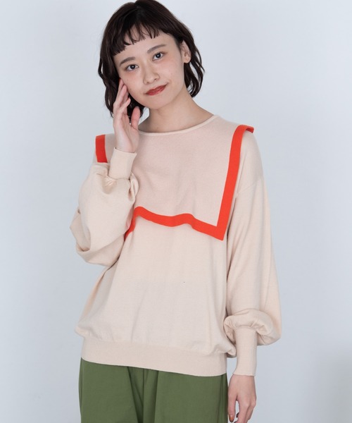 MERLOT(メルロー)の「カシミアタッチスクエアラインニット(ニット/セーター・レディース・ネイビー/レッド/ナチュラル・FREE)」の7枚目の写真