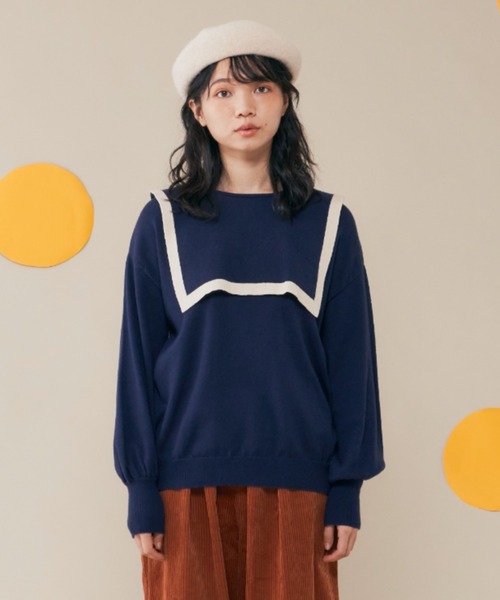 MERLOT(メルロー)の「カシミアタッチスクエアラインニット(ニット/セーター・レディース・ネイビー/レッド/ナチュラル・FREE)」の19枚目の写真