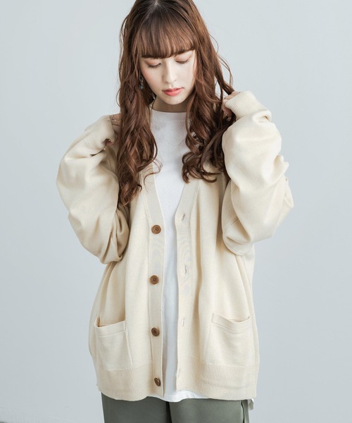 Rocky Monroe（ロッキーモンロー）の「ビッグシルエット アクリルニットルーズカーディガン / セーター 無地 ワンマイル ルームウェア（カーディガン/ボレロ・メンズ・パープル/ブラウン/ブラック/グレー/アイボリー/オリーブ/マスタード/ブルーグレー・XL/L/M）」の2枚目の写真