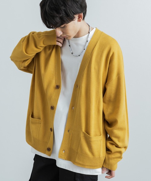 Rocky Monroe（ロッキーモンロー）の「ビッグシルエット アクリルニットルーズカーディガン / セーター 無地 ワンマイル ルームウェア（カーディガン/ボレロ・メンズ・パープル/ブラウン/ブラック/グレー/アイボリー/オリーブ/マスタード/ブルーグレー・XL/L/M）」の15枚目の写真