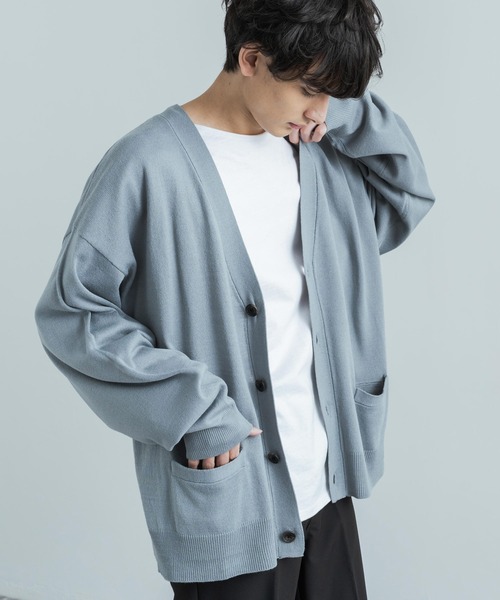 Rocky Monroe（ロッキーモンロー）の「ビッグシルエット アクリルニットルーズカーディガン / セーター 無地 ワンマイル ルームウェア（カーディガン/ボレロ・メンズ・パープル/ブラウン/ブラック/グレー/アイボリー/オリーブ/マスタード/ブルーグレー・XL/L/M）」の18枚目の写真