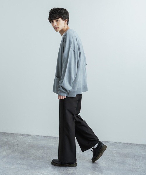 Rocky Monroe（ロッキーモンロー）の「ビッグシルエット アクリルニットルーズカーディガン / セーター 無地 ワンマイル ルームウェア（カーディガン/ボレロ・メンズ・パープル/ブラウン/ブラック/グレー/アイボリー/オリーブ/マスタード/ブルーグレー・XL/L/M）」の17枚目の写真