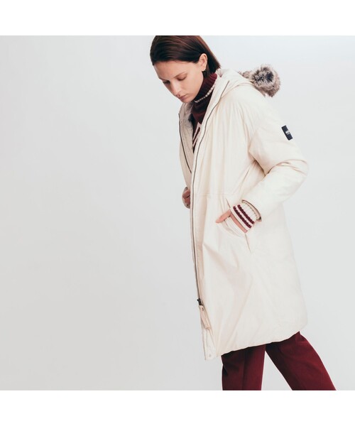 AIGLE（エーグル）の「撥水 リラックスモード ロングダウンコート（ダウンジャケット/コート・レディース・ライトブルー/アイボリー/ダークネイビー・38/36/40）」の4枚目の写真