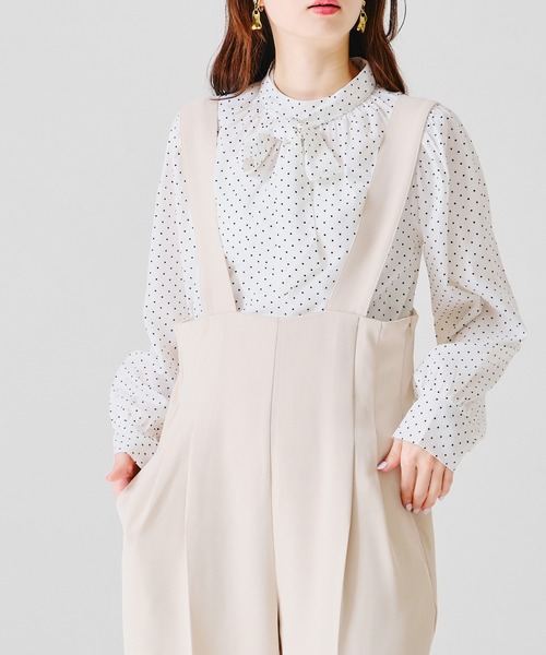 acro（アクロ）の「セミマットボウタイブラウス/AC1190（シャツ/ブラウス・レディース・アイボリー/ピンク/ワイン/グリーン/ブルー/ブラック×ホワイト/ブラック/ベージュ/グレー/オフホワイト/ネイビー・ﾌﾘ-）」の4枚目の写真