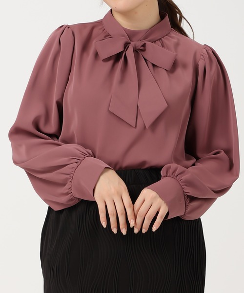 acro（アクロ）の「セミマットボウタイブラウス/AC1190（シャツ/ブラウス・レディース・アイボリー/ピンク/ワイン/グリーン/ブルー/ブラック×ホワイト/ブラック/ベージュ/グレー/オフホワイト/ネイビー・ﾌﾘ-）」の11枚目の写真