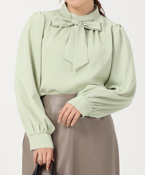 acro（アクロ）の「セミマットボウタイブラウス/AC1190（シャツ/ブラウス・レディース・アイボリー/ピンク/ワイン/グリーン/ブルー/ブラック×ホワイト/ブラック/ベージュ/グレー/オフホワイト/ネイビー・ﾌﾘ-）」の7枚目の写真