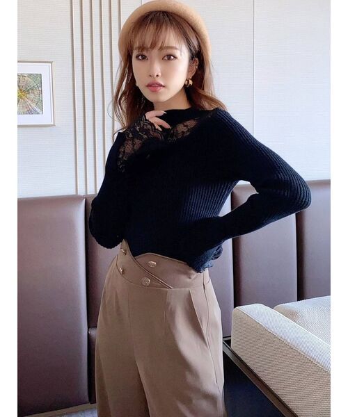 RESEXXY（リゼクシー）の「レースデザインニットトップス（ニット/セーター・レディース・ホワイト/ブラック/ベージュ・FREE）」の4枚目の写真