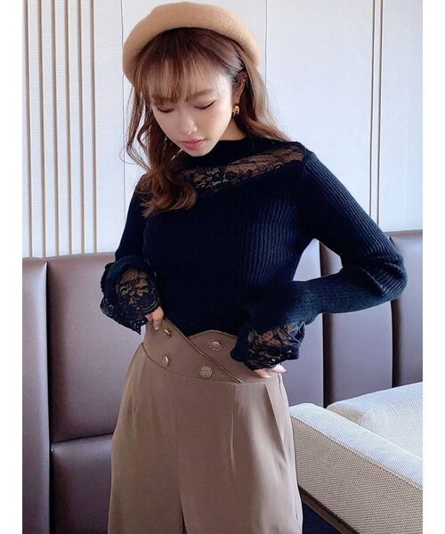 RESEXXY（リゼクシー）の「レースデザインニットトップス（ニット/セーター・レディース・ホワイト/ブラック/ベージュ・FREE）」の6枚目の写真