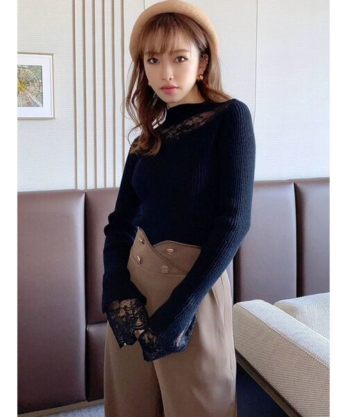 RESEXXY（リゼクシー）の「レースデザインニットトップス（ニット/セーター・レディース・ホワイト/ブラック/ベージュ・FREE）」の7枚目の写真