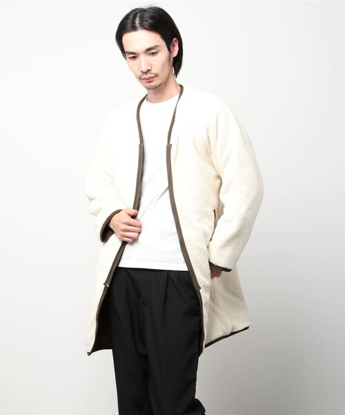 URBAN COLLECTION(アーバンコレクション)の「リバーシブル ノーカラーボアコート(ブルゾン・メンズ・ブラック/カーキ・XL/M/L)」の4枚目の写真