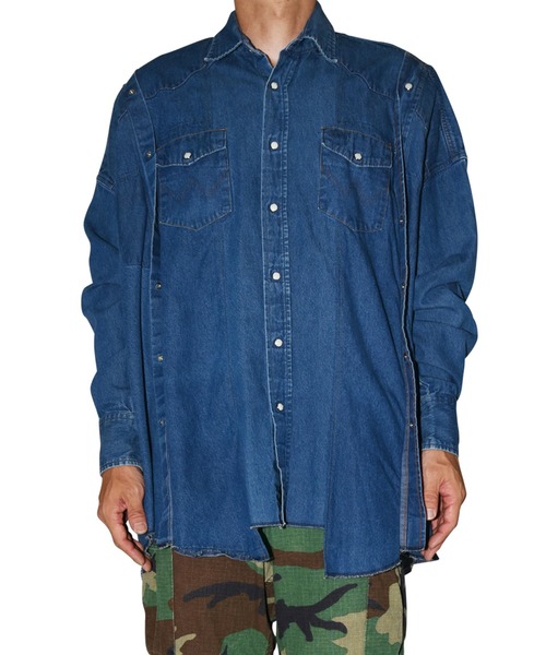 77circa（ナナナナサーカ）の「77circa circa make width adjustable denim western top (cm22ss-04)（シャツ/ブラウス・メンズ・ブルー・FREE）」の2枚目の写真