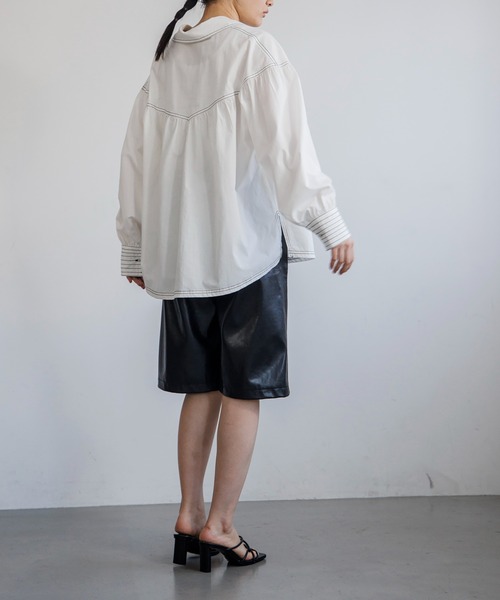 Emma Taylor(エマテイラー)の「レースアップコットンブラウス(シャツ/ブラウス・レディース・ホワイト/ブラック・FREE)」の3枚目の写真