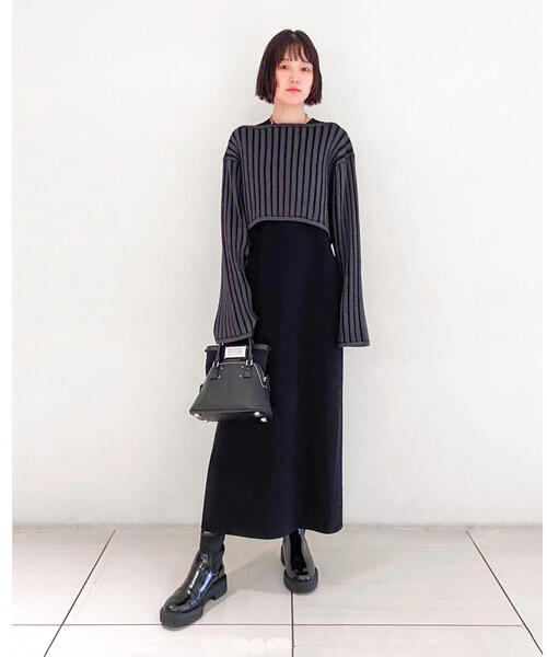 EDITION（エディション）の「BLIGHT RAYON WIDE RIB レーヨンポリエステル クロップドニット（ニット/セーター・レディース・ホワイト系その他/ブラック系その他・FREE）」の3枚目の写真