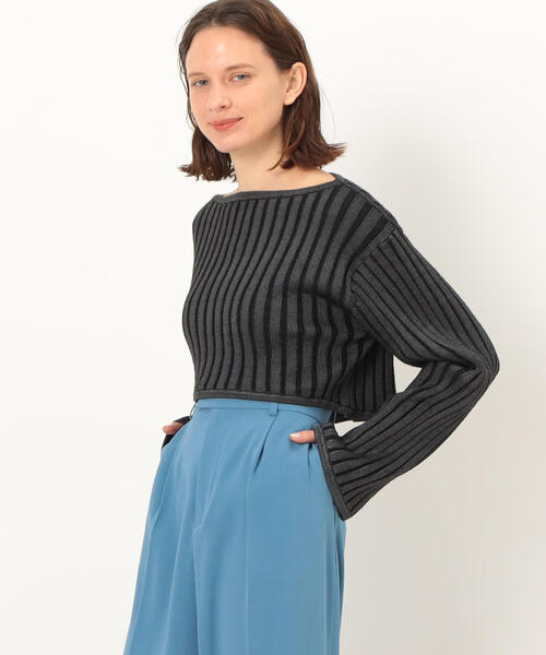 EDITION（エディション）の「BLIGHT RAYON WIDE RIB レーヨンポリエステル クロップドニット（ニット/セーター・レディース・ホワイト系その他/ブラック系その他・FREE）」の5枚目の写真