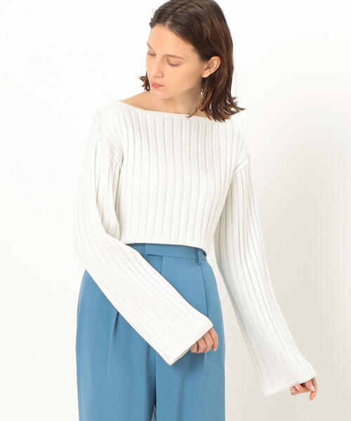 EDITION（エディション）の「BLIGHT RAYON WIDE RIB レーヨンポリエステル クロップドニット（ニット/セーター・レディース・ホワイト系その他/ブラック系その他・FREE）」の7枚目の写真