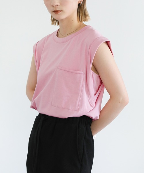 select MOCA(セレクトモカ)の「スリーブデザインオーガニックコットントップス(Tシャツ/カットソー・レディース・ホワイト/ブラック/ピンク/ブルーグリーン・FREE)」の4枚目の写真