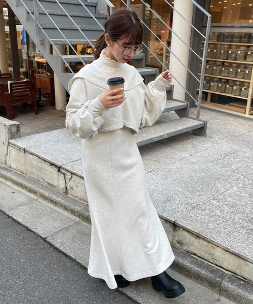 one after another NICE CLAUP（ワンアフターアナザーナイスクラップ）の「セーラーカラートップスとマーメイドスカートセットアップ（ワンピース・レディース・ベージュ/オートミール/ブルー系その他・FREE）」の16枚目の写真