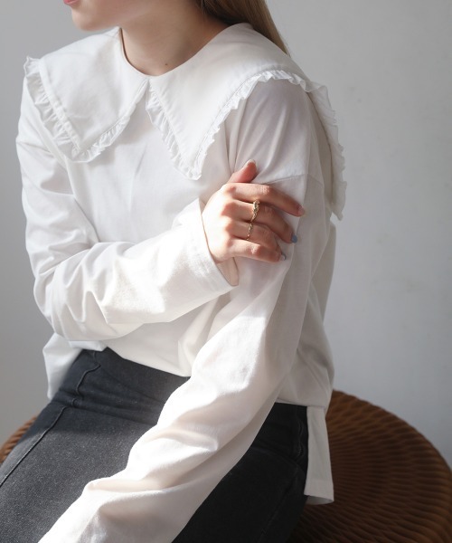 Bab（バブ）の「フリルビックカラーカットソー（Tシャツ/カットソー・レディース・ブラック/オフホワイト・M）」の11枚目の写真