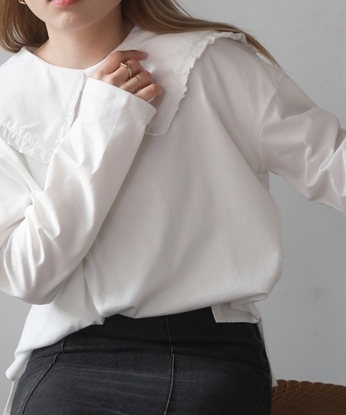 Bab（バブ）の「フリルビックカラーカットソー（Tシャツ/カットソー・レディース・ブラック/オフホワイト・M）」の9枚目の写真