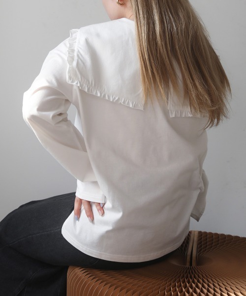 Bab（バブ）の「フリルビックカラーカットソー（Tシャツ/カットソー・レディース・ブラック/オフホワイト・M）」の16枚目の写真