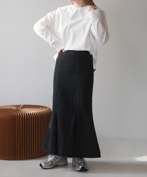 Bab（バブ）の「フリルビックカラーカットソー（Tシャツ/カットソー・レディース・ブラック/オフホワイト・M）」の13枚目の写真