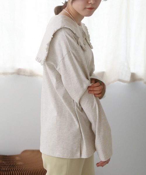 Bab（バブ）の「フリルビックカラーカットソー（Tシャツ/カットソー・レディース・ブラック/オフホワイト・M）」の10枚目の写真