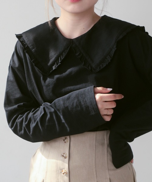 Bab（バブ）の「フリルビックカラーカットソー（Tシャツ/カットソー・レディース・ブラック/オフホワイト・M）」の17枚目の写真