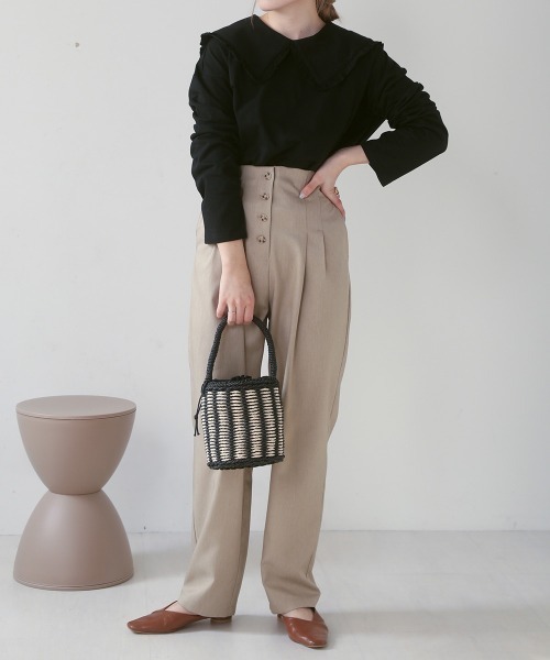 Bab（バブ）の「フリルビックカラーカットソー（Tシャツ/カットソー・レディース・ブラック/オフホワイト・M）」の6枚目の写真