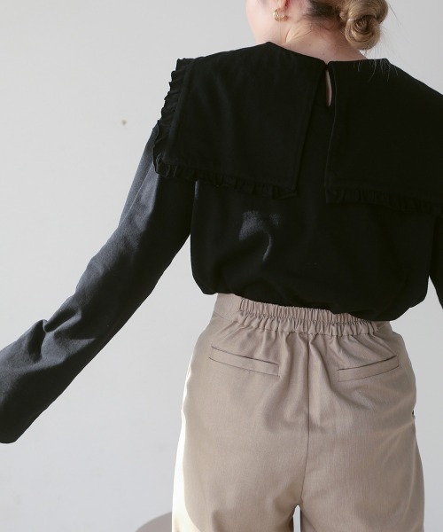 Bab（バブ）の「フリルビックカラーカットソー（Tシャツ/カットソー・レディース・ブラック/オフホワイト・M）」の22枚目の写真