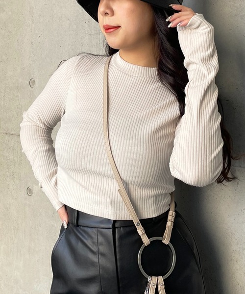 SPIRALGIRL（スパイラルガール）の「プチハイ長袖リブトップス（Tシャツ/カットソー・レディース・ブラック/ベージュ/オフホワイト・FREE）」の10枚目の写真