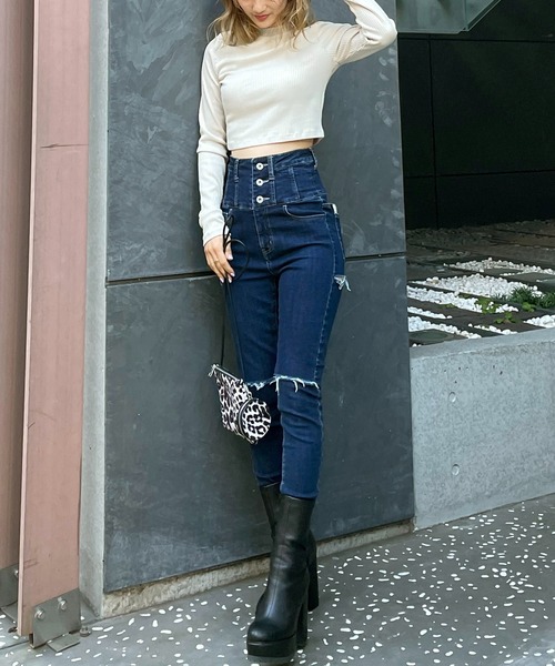 SPIRALGIRL（スパイラルガール）の「プチハイ長袖リブトップス（Tシャツ/カットソー・レディース・ブラック/ベージュ/オフホワイト・FREE）」の9枚目の写真