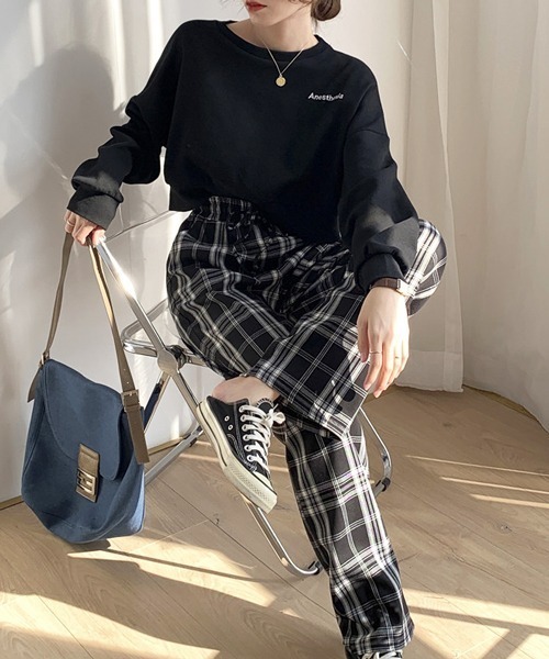 VIBGYOR（ヴィブジョー）の「リラックスチェックパンツ(AS)（スラックス・レディース・ホワイト/ブラック/イエロー・FREE）」の3枚目の写真