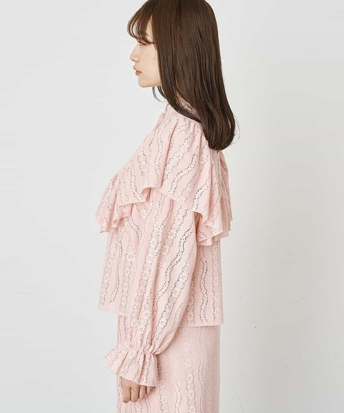 A de a.v.v（アードアー・ヴェ・ヴェ）の「［SET UP対応］レースラッフル袖コンシャスブラウス（シャツ/ブラウス・レディース・ホワイト/ブラック/ライトピンク・38/36）」の7枚目の写真