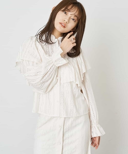 A de a.v.v（アードアー・ヴェ・ヴェ）の「［SET UP対応］レースラッフル袖コンシャスブラウス（シャツ/ブラウス・レディース・ホワイト/ブラック/ライトピンク・38/36）」の17枚目の写真