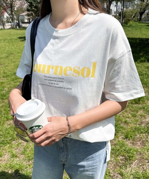 andme（アンドミー）の「コットン天竺フレンチロゴプリントTシャツ（Tシャツ/カットソー・レディース・ホワイト×ネイビー/ホワイト×グリーン/ホワイト×レッド/ホワイト×イエロー/ホワイト×ピンク・M/S）」の4枚目の写真