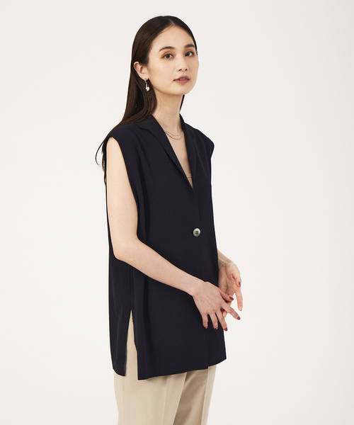 qualite(カリテ)の「《セットアップ対応》レーヨンストレッチニットジレ(ベスト・レディース・カーキ/ダークネイビー・フリー)」の3枚目の写真