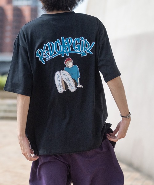 Red Cap Girl（レッドキャプガール）の「【a-r】〔Red Cap Girl/レッドキャップガール〕天竺バックワッペンロゴガールプリント 半袖BIGTシャツ（Tシャツ/カットソー・メンズ・ホワイト/グリーン/ブルー/ブラック・LARGE/MEDIUM/X-LARGE）」の3枚目の写真