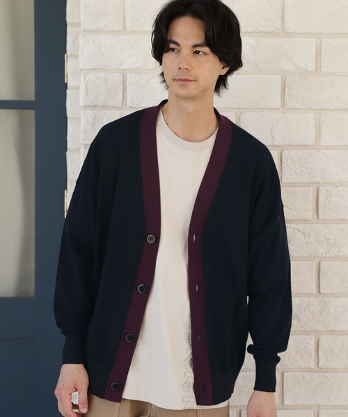 niko and...(ニコアンド)の「プレーティングVネックカーディガン(カーディガン/ボレロ・メンズ・ベージュ/グリーン/ネイビー・MEDIUM/LARGE)」の1枚目の写真